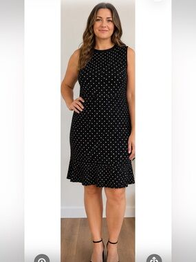 City Chic Black with White Polka Dot Sleeveless Midi Dress